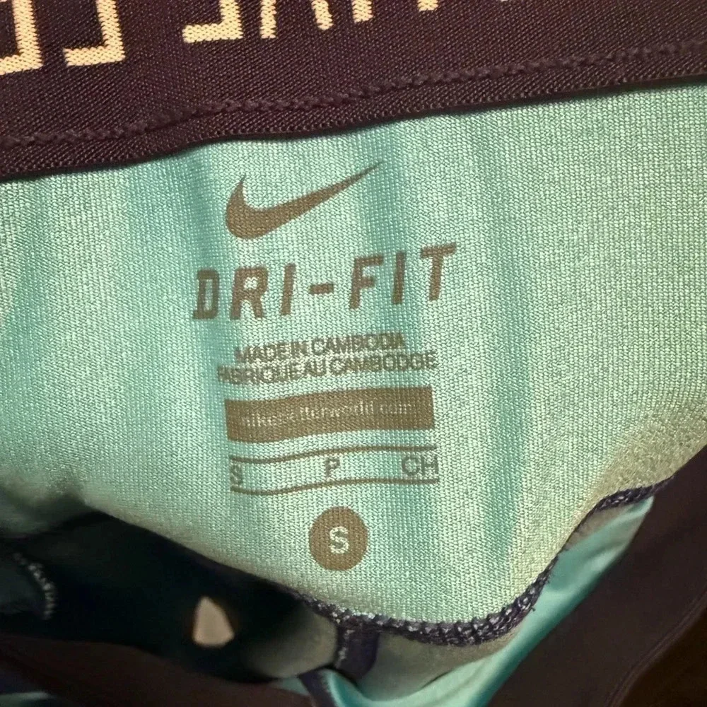 Nike Dri Fit Leggings Womens Small Capri Blue Print Pull On Drawstring Workout